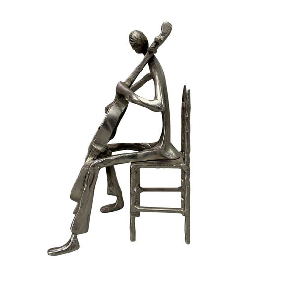 Metal Sculpture Musician 9” Cellist Soloist Metal Art Deco Abstract Gifting - Picture 4 of 8
